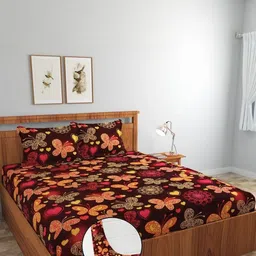 NEW TOWN Maroon & Orange Floral 210 TC Queen Bedsheet with 2 Pillow Covers-picture-29