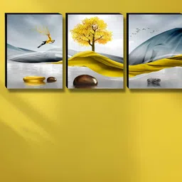 Myntra Elegant Homes Grey & Gold-Toned 3 Pieces Printed Wall Paintings-picture-27