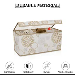 Aura White & Gold-Toned 2 Pieces Floral Printed Drawer Organisers With Transparent Lid image 3