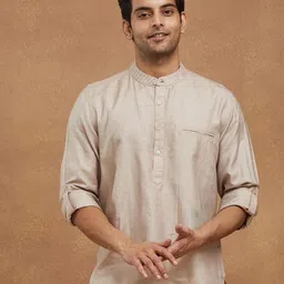 Fabindia Fashion Men Slim Fit Chest Pocket Mandarin Collar Roll-Up Sleeves Shirt-image-21
