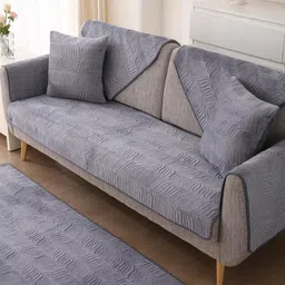 HOMETHREADS Multicoloured & Grey Printed 4 Piece Sofa Cover image 3