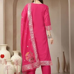 Yufta Women Ethnic Motifs Regular Chanderi Silk Kurta with Trousers & With Dupatta image 5