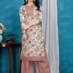 ZELZIS Women Floral Printed Regular Pure Cotton Kurta with Palazzos-picture-26