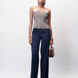 FREAKINS Women Navy Night Textured Korean Pants-image-91