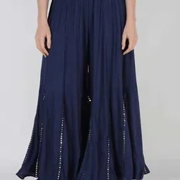 emmy word Women Flared Dark Blue Viscose Rayon Trousers-picture-32