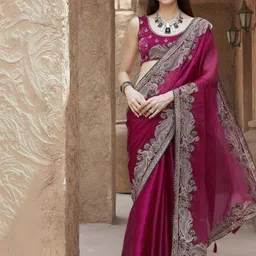 Lyzoo Paisley Embroidered Heavy Work Saree-picture-25