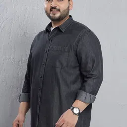 John Pride Men Plus Size Solid Spread Collar Cotton Casual Shirt image 4