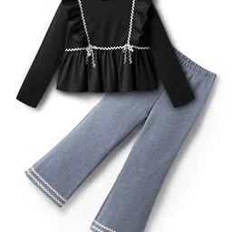 YK Girls Jersey Ruffle Pure Cotton Top With Denim Bell Bottom-picture-37