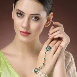 Anouk Women Brass Pearls Handcrafted Gold-Plated Ring Bracelet image 3