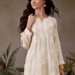 ADA Floral Embroidered Chikankari Chanderi Silk Kurti-picture-6