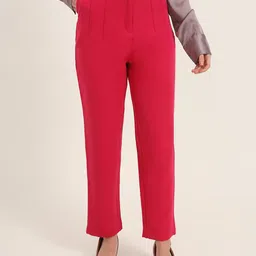 AMSWAN Women Smart Relaxed Fit High-Rise Pleated Regular Trousers-image-6
