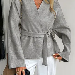 StyleCast Collarless Tie-Waist Wrap Coat-picture-25