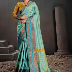PEENGAX Woven Design Zari Silk Blend Handloom Kanjeevaram Saree-picture-16