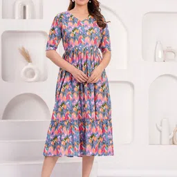 ANUOM Women Printed Maternity Fit & Flare Midi Dress-picture-28