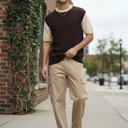 glitchez Cable Knit Self Design Round Neck Relaxed Pullover image 3