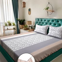Myntra Elegant Homes Off White & Pink Floral 300 TC King Bedsheet with 2 Pillow Covers-picture-5
