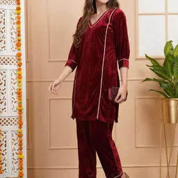 Dubai Collection Velvet V-Neck Top With Trousers Co-Ords image 5