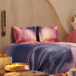Stoa Paris Grey & Pink Abstract 150 TC Cotton Super King Bedsheet Set - 2.74 m x 2.74 m-image-63