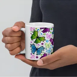 Mr UVD White & Purple Ethnic Motifs Printed Ceramic Glossy Mug - 350 ml image 4