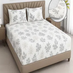 Threadwear White Floral Printed 400 TC Cotton Super King Bedsheet Set 2.75 m x 2.75 m-picture-35