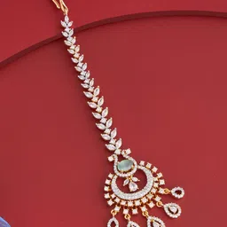 Kushal's Fashion Jewellery Gold-Plated Zircon Stone Studded Maang Tikka-picture-58