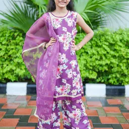 Sangria Girls Floral Printed Kurta with Palazzo And Dupatta image 2