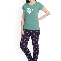 Morrio Women Printed Pure Cotton T-shirt & Pyjamas Nightsuit Set-image-32