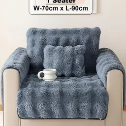 DREAM CARE Grey & Grey Solid Polyester 3 Piece Sofa Cover With Arms image 5