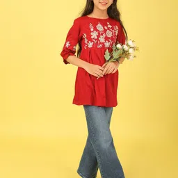 Miss & Chief Girls Floral Embroidered A-Line Regular Top-picture-46