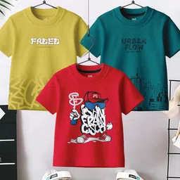 Grand Max Boys Pack of 3 Typography Printed Round Neck Pure Cotton T-shirts-picture-32