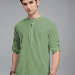 Navkanj Band Collar Roll-Up Sleeves Short Kurta-image-15