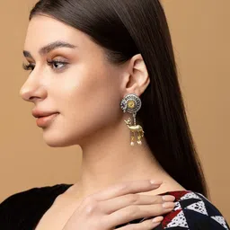 PANASH Silver-Plated Artificial Beaded Animal Shaped Oxidised Drop Earrings image 3