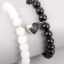 Sukhad Set Of 2 Onyx Beaded Wrist Band Heart Magnetic Elasticated Bracelets-image-78