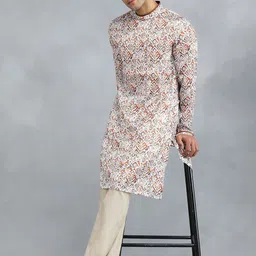 THE KURTA COMPANY Abstract Printed Band Collar Straight Kurta image 5