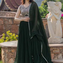 HOUSE OF JAMOTI Embroidered Thread Work Ready to Wear Lehenga & Blouse With Dupatta image 4