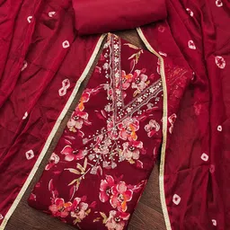 Peachmode Floral Printed Beads & Stones Pure Cotton Unstitched Dress Material-picture-23