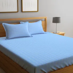Myntra Elegant Homes Blue 300 TC King Bedsheet with 2 Pillow Covers-picture-29