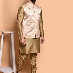 PRINTINDIA Mandarin Collar Pure Silk Straight Kurta With Trouser & Nehru jacket image 4