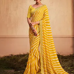 KALINI Leheriya Printed Saree with Embroidered Border-image-3