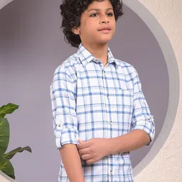 Crimsoune Club Boys Classic Slim Fit Checked Spread Collar Pure Cotton Casual Shirt-image-88