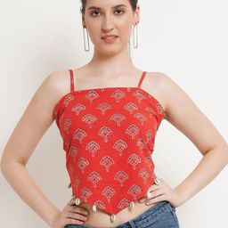 Popwings Women Ethnic Motifs Print Ethnic Cotton Smocking Styled Back Pure Cotton Crop Top-picture-41