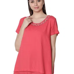 MINI KLUB Women Maternity Embroidered Round Neck Top-image-5