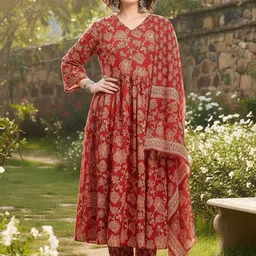 ARADHNA Women Ethnic Motifs Printed Regular Kurta with Trousers & With Dupatta-picture-16