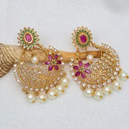 FIRST TOUCH Gold-Plated Floral Pearl and Crystal Statement Earrings image 4