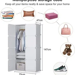 evrum 8-Door 8-Shelf Plastic almirah for kids, almirah of clothes ,cupboard PC Collapsible Wardrobe image 3