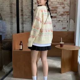 HERE&NOW Women Floral Printed Round Neck Woollen Cardigan image 4