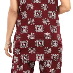 shopping world Women Shirt & Pyjama set Maroon Printed image 2