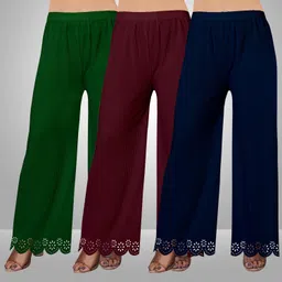 kiran impex Pack of 3 Women Straight Fit Multicolor Lycra Blend Trousers-picture-22