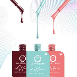 Colors Queen Affair 3Pcs Matte Nail Lacquer-13ml Each-Regal Ruby-Bubble Gum Pop-Frost Grey image 3
