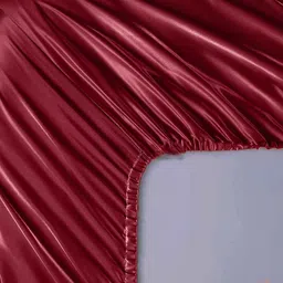 coolbeds Red Solid 400 TC Satin Single Fitted Bedsheet with 2 Satin Pillow covers image 5